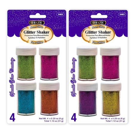 Bazic 0.28 oz 4 Neon Color Glitter Shaker 3483